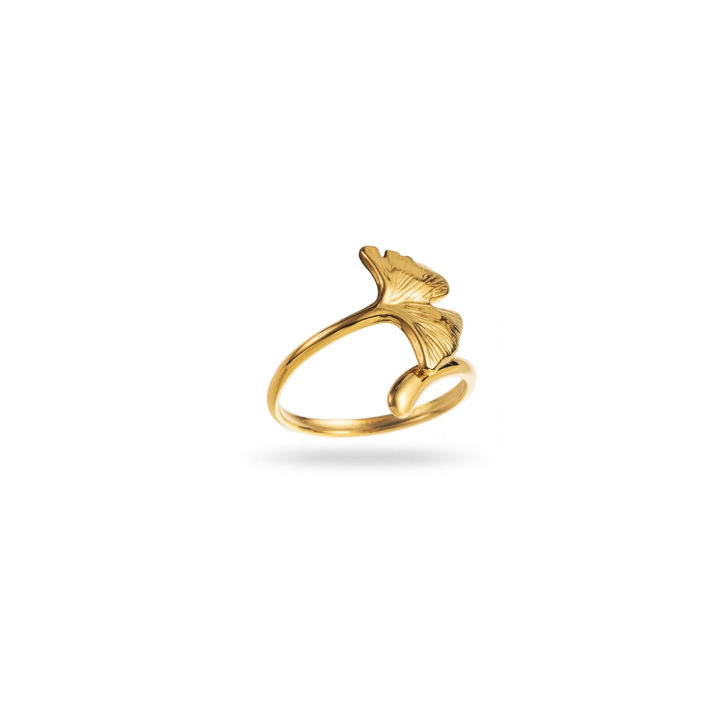 Bague ajustable en acier inoxydable - Feuille de Ginkgo - or