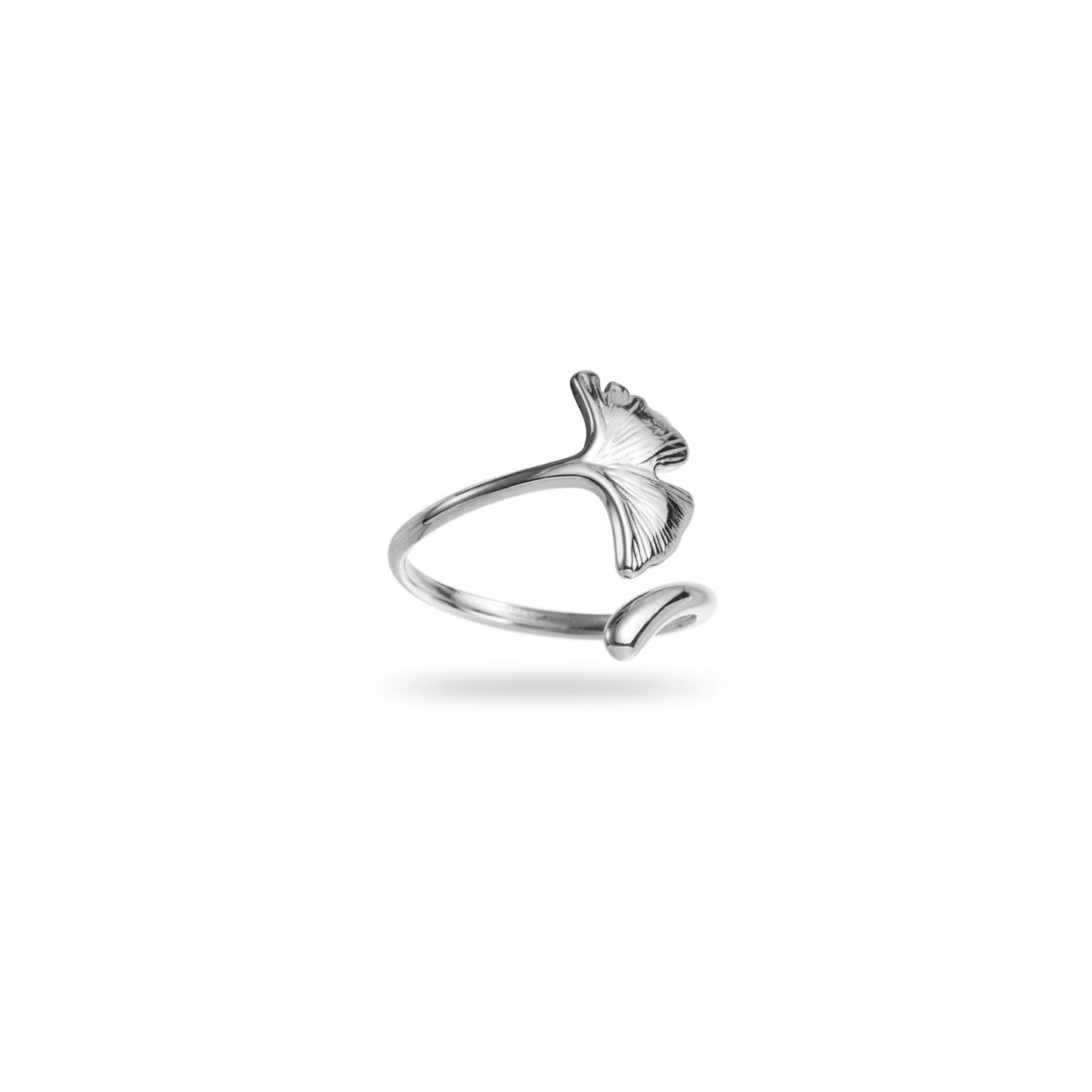 Bague ajustable en acier inoxydable - Feuille de Ginkgo - argent