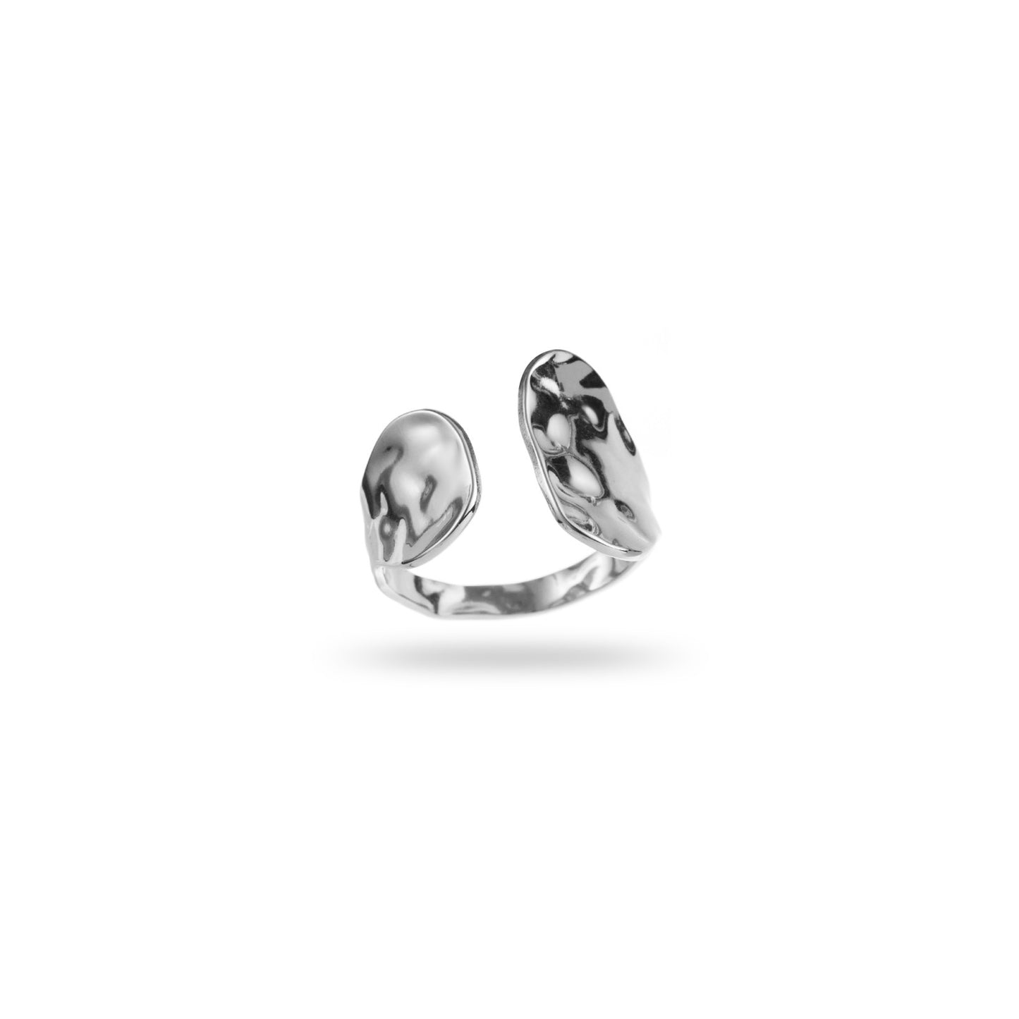 Bague ajustable en acier inoxydable - Martelée - argent