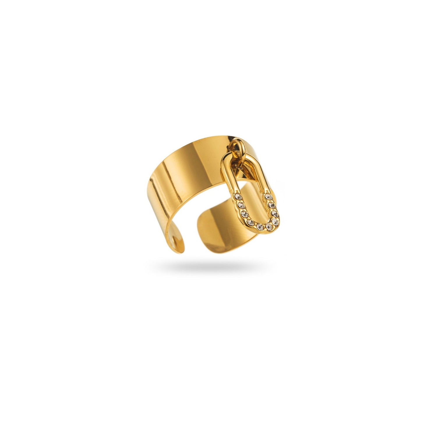 Bague ajustable en acier inoxydable - Breloque Ovale à Strass - or