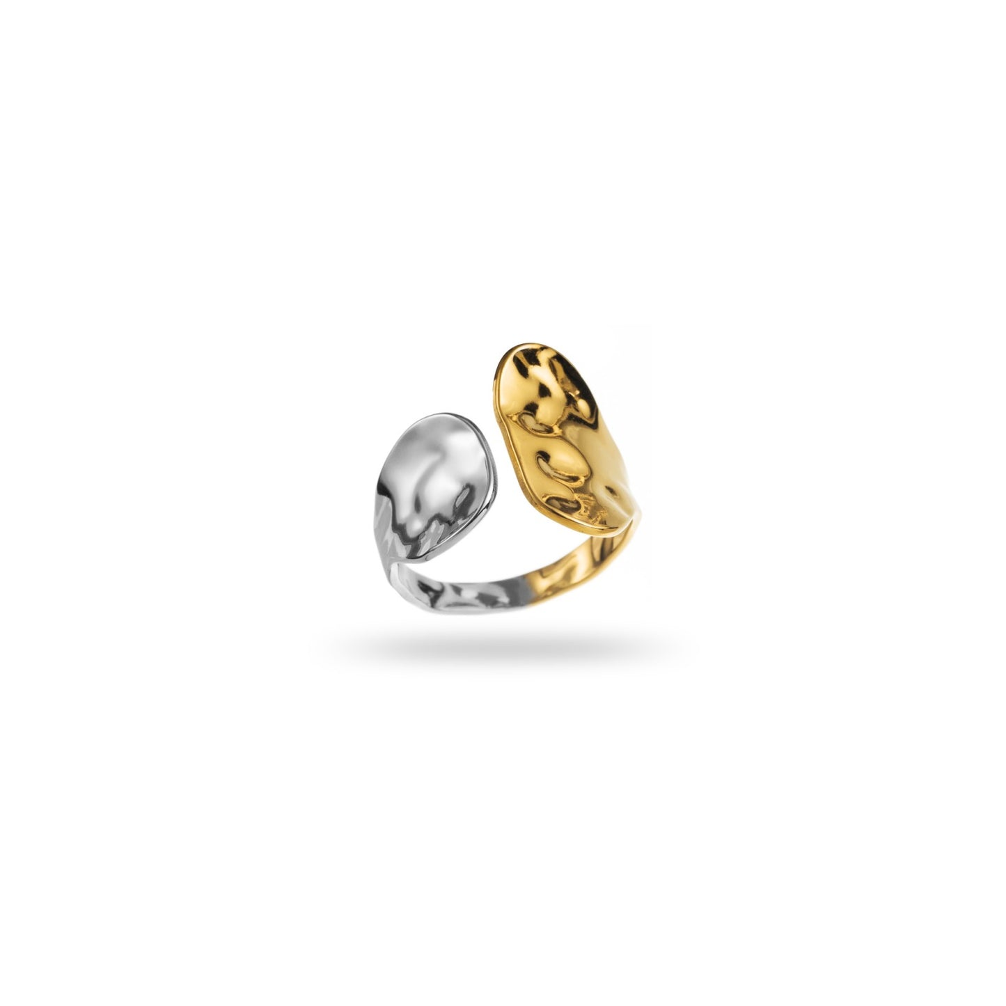 Bague ajustable en acier inoxydable - Martelée - bicolor or & argent
