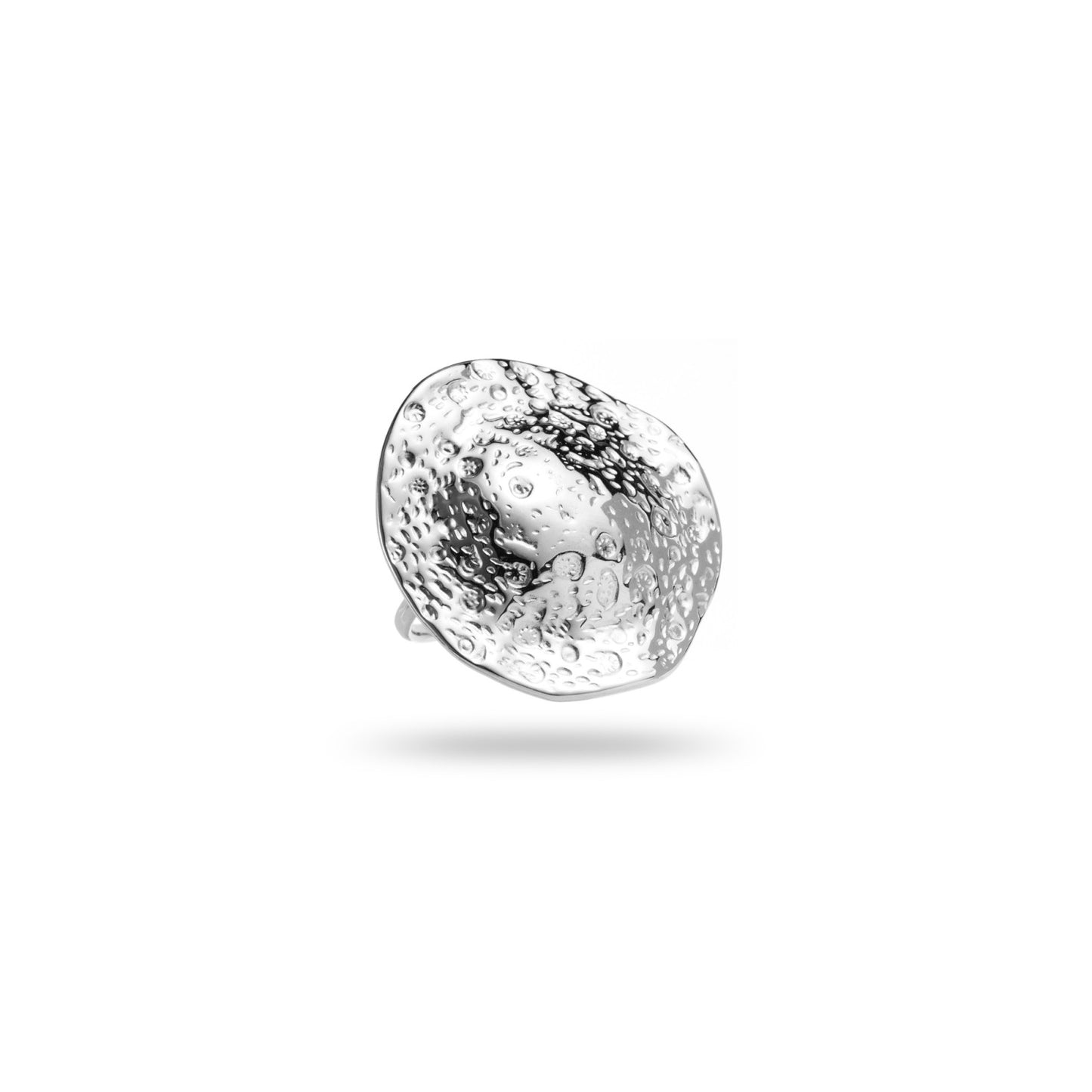 Bague ajustable en acier inoxydable - Martelée ronde - argent