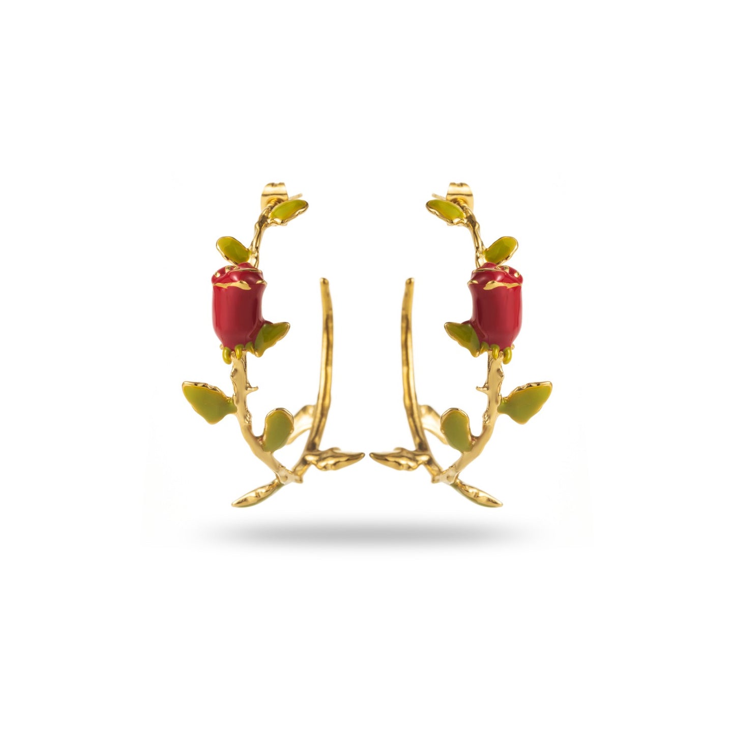 Boucles d'Oreilles en acier inoxydable - Créoles La Rose - or couleur vert et rouge