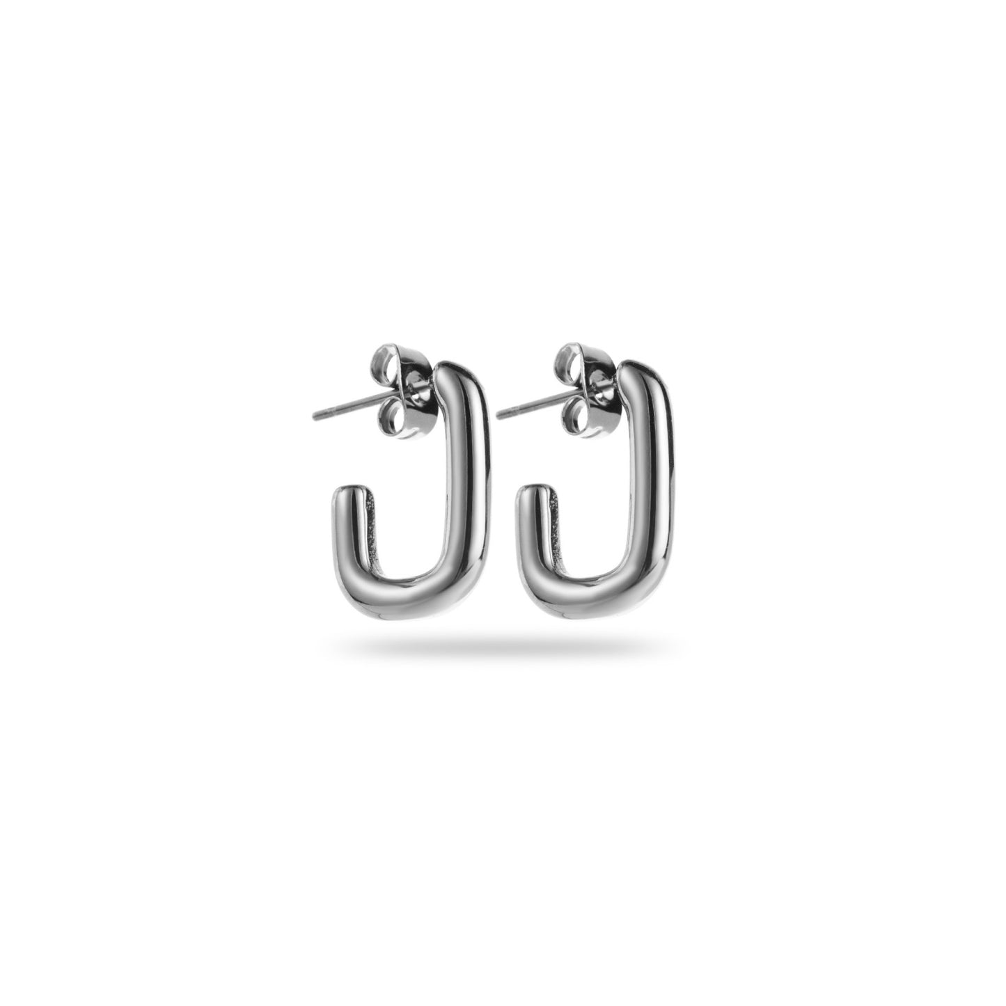 Boucles d'Oreilles en acier inoxydable - Mini Créoles Rectangulaires - argent