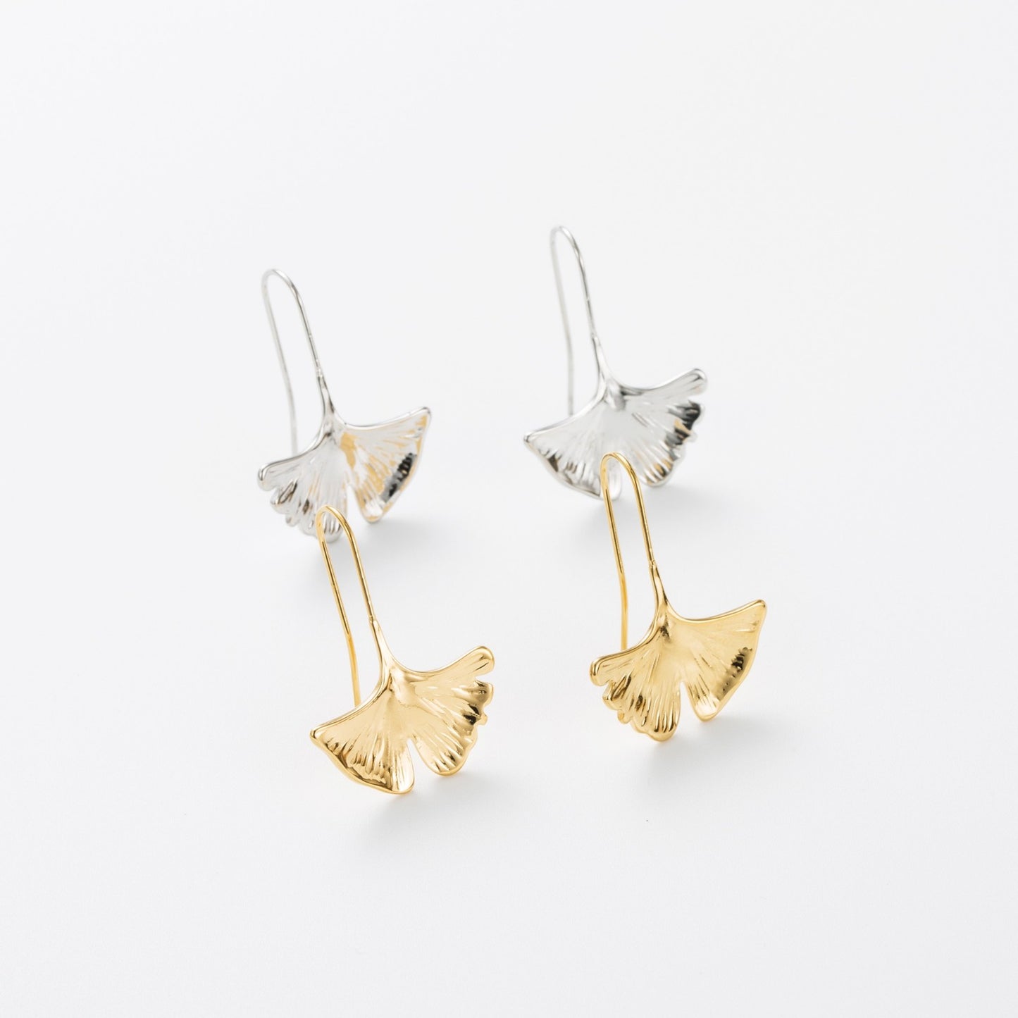 Boucles d'Oreilles en acier inoxydable - Petites Feuilles de Ginkgo - or & argent
