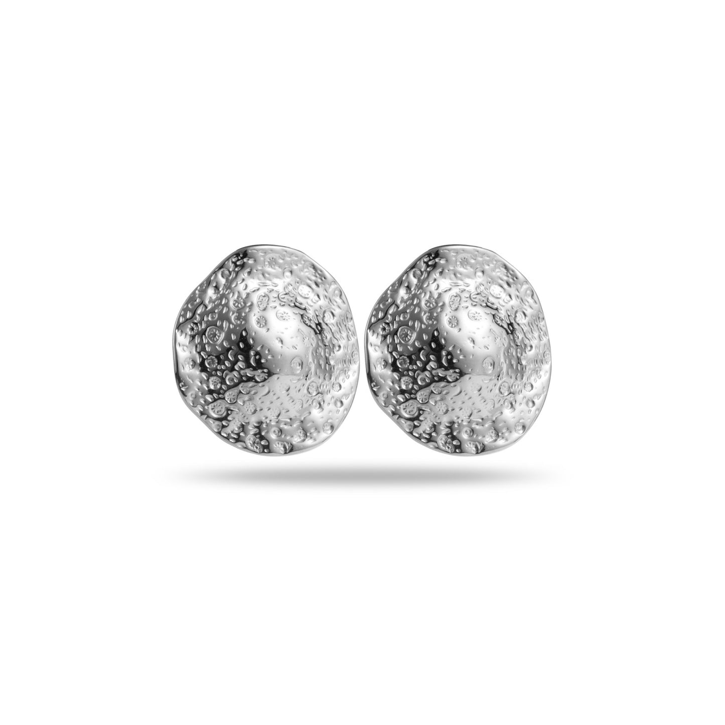 Boucles d'Oreilles en acier inoxydable - Martelées Rondes - argent