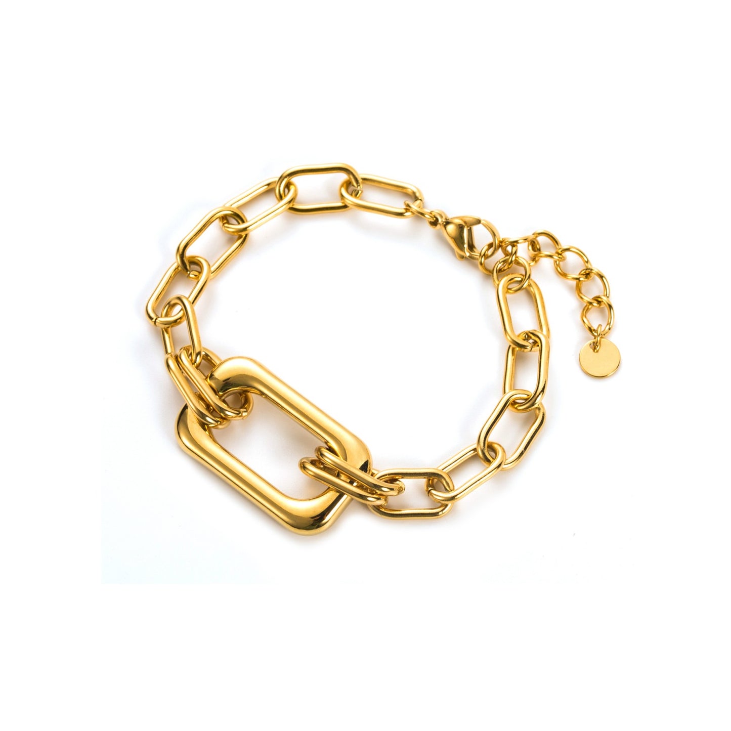 Bracelet ajustable en acier inoxydable - Maille Large & Pendentif Rectangle - or