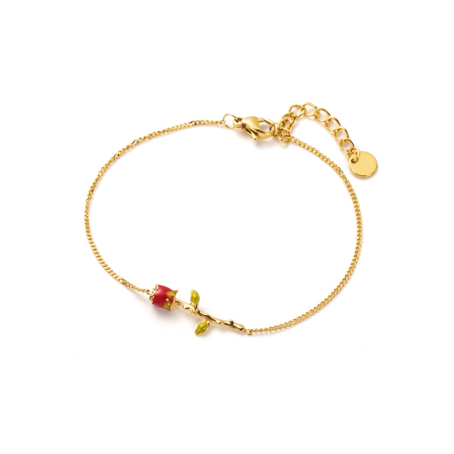 Bracelet ajustable en acier inoxydable - La Rose - or et couleur rouge et vert