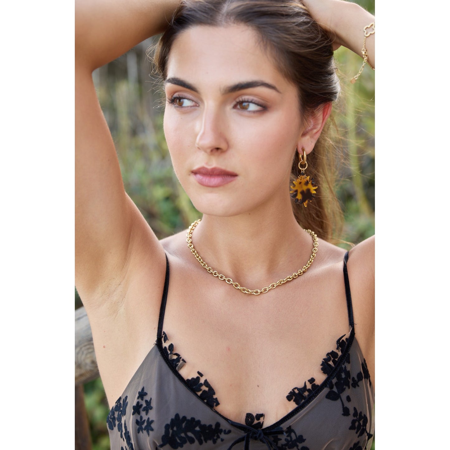 Collier ajustable en acier inoxydable - Maille Jaseron Revisité - or porté