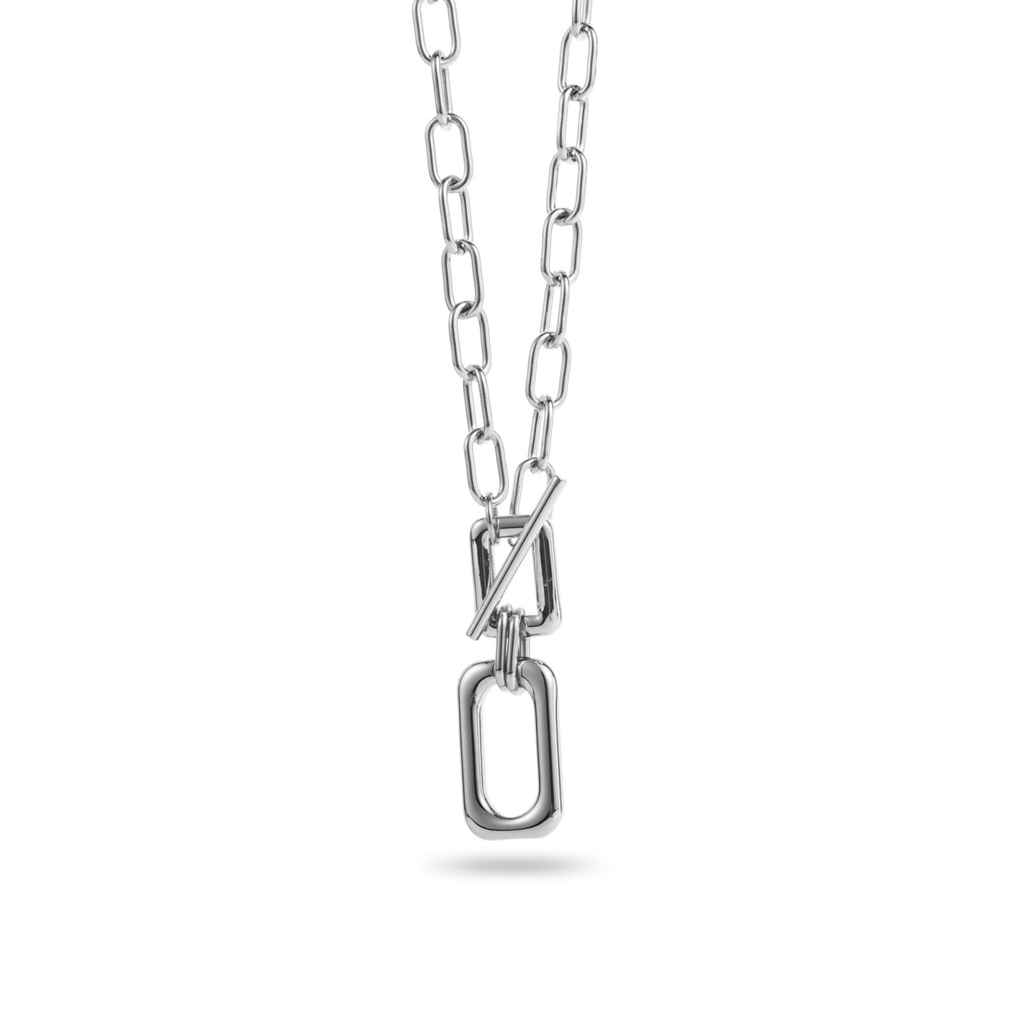 Collier ajustable en acier inoxydable - Maille Large & Pendentif Rectangle - argent