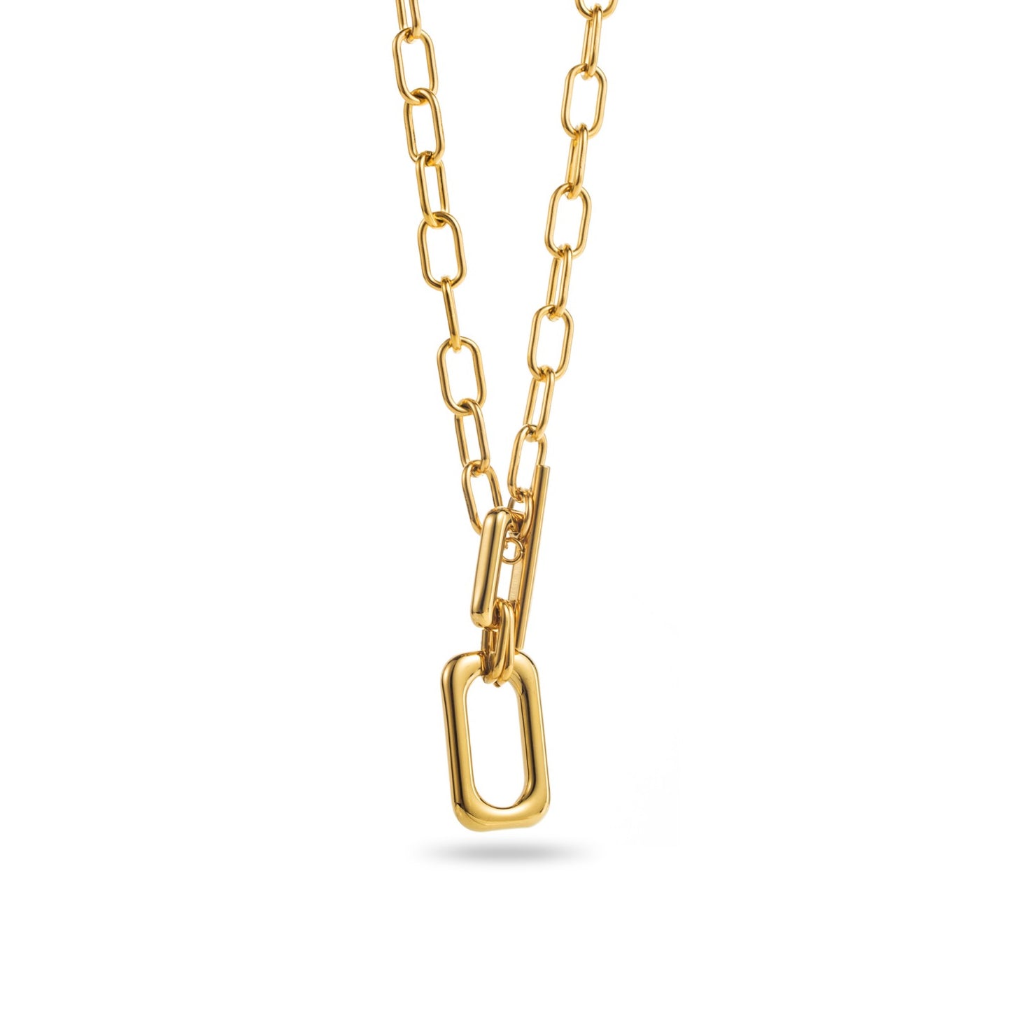 Collier ajustable en acier inoxydable - Maille Large & Pendentif Rectangle - or