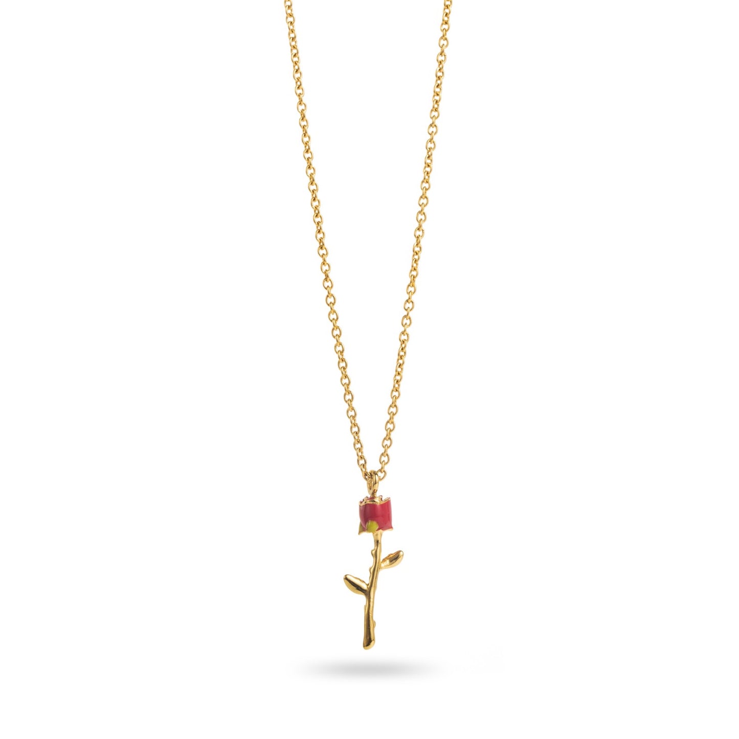 Collier ajustable en acier inoxydable - Pendentif La Rose - or et couleur rouge et vert