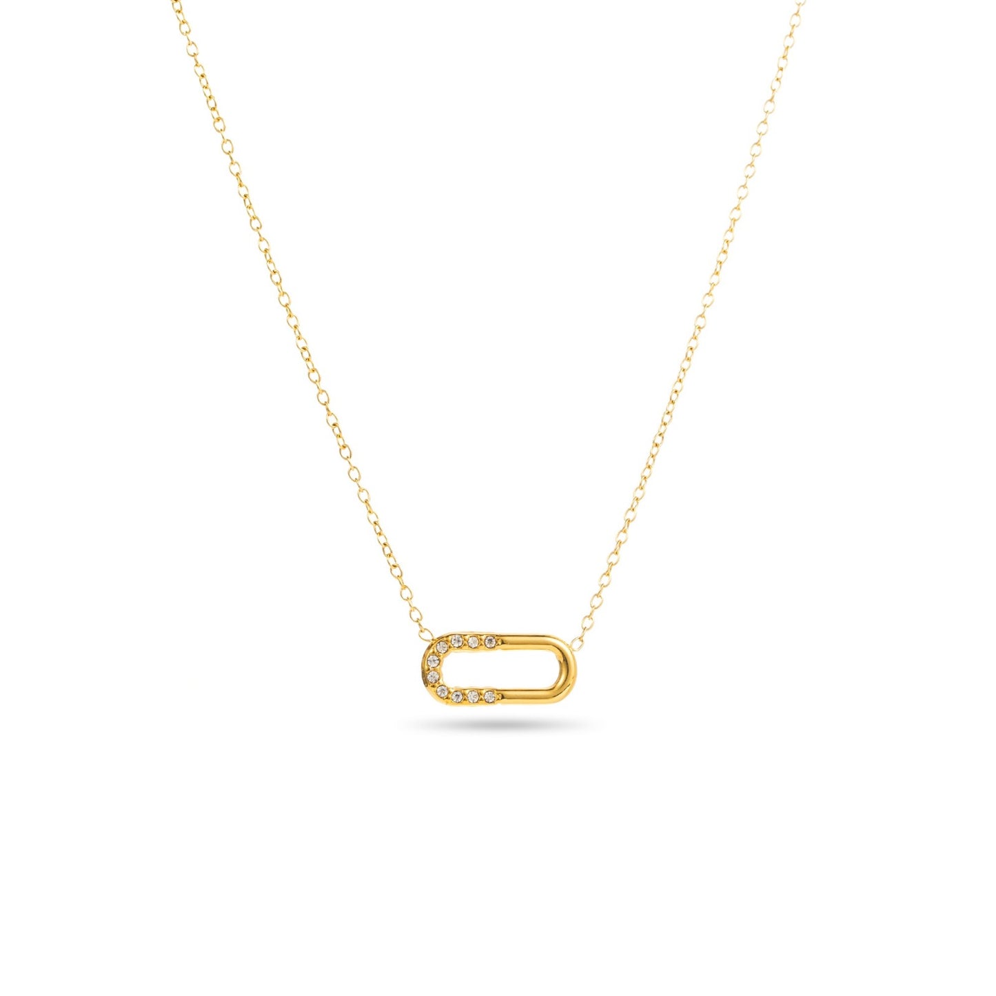 Collier ajustable en acier inoxydable - Pendentif Ovale à Strass - or
