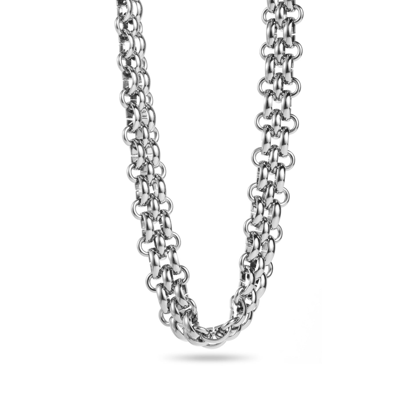 Collier Ras-du-Cou ajustable en acier inoxydable - Double Maille Croisée - argent