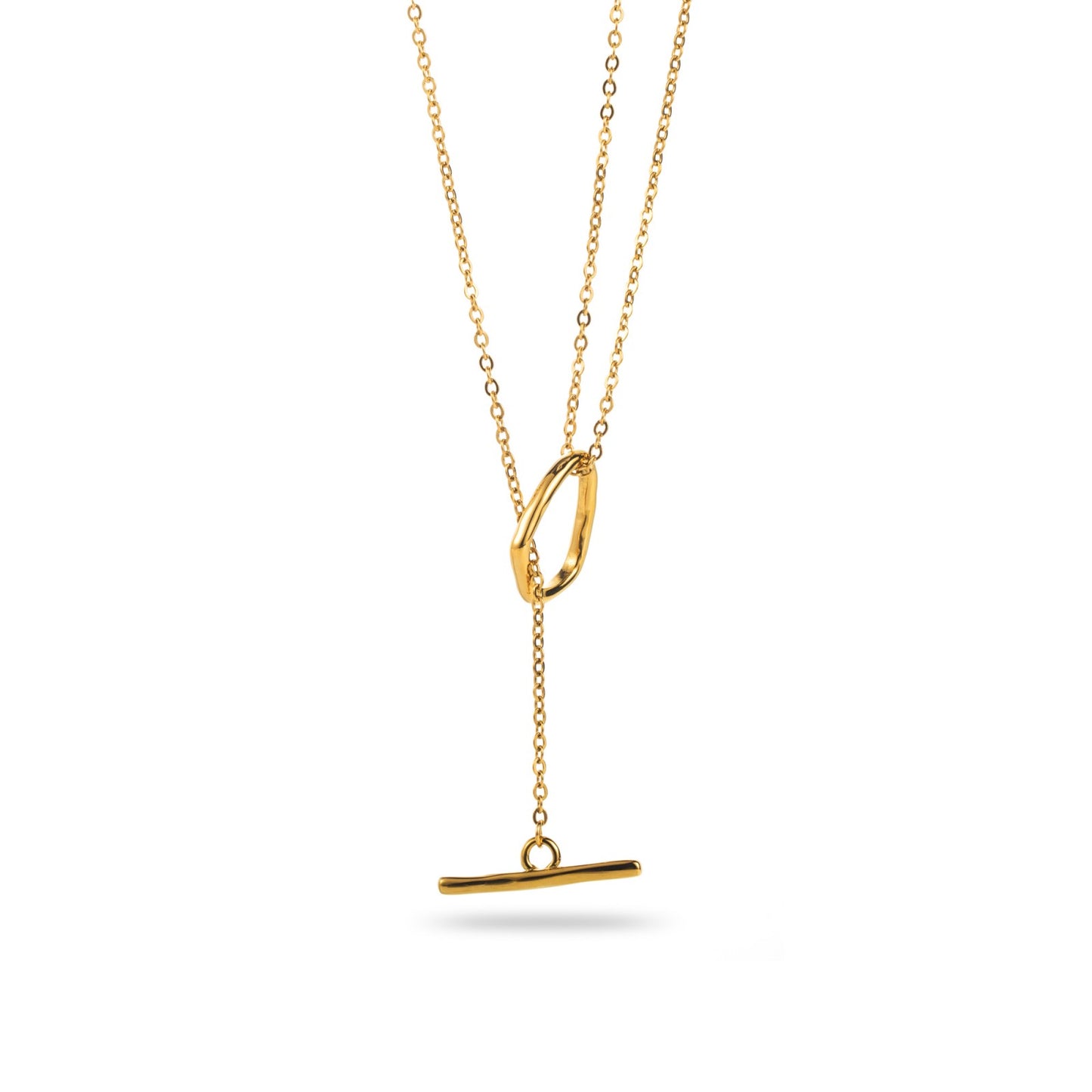 Collier ajustable en acier inoxydable - Sautoir Y - Maille Fine Fermoir Cabillot asymétrique - or