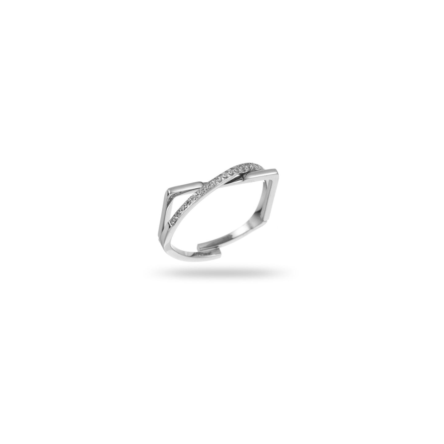 Bague ajustable en acier inoxydable - Géométrique Ornée de Strass - argent