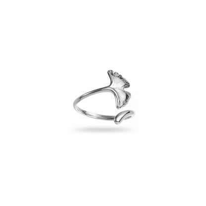 Bague ajustable en acier inoxydable - Feuille de Ginkgo - argent