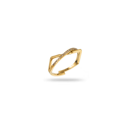 Bague ajustable en acier inoxydable - Géométrique Ornée de Strass  - or