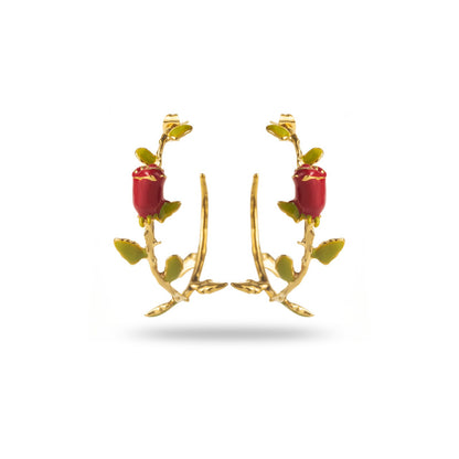 Boucles d'Oreilles en acier inoxydable - Créoles La Rose - or couleur vert et rouge