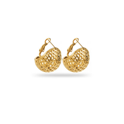 Boucles d'Oreilles en acier inoxydable - Créoles Bombées Effet Tressé or