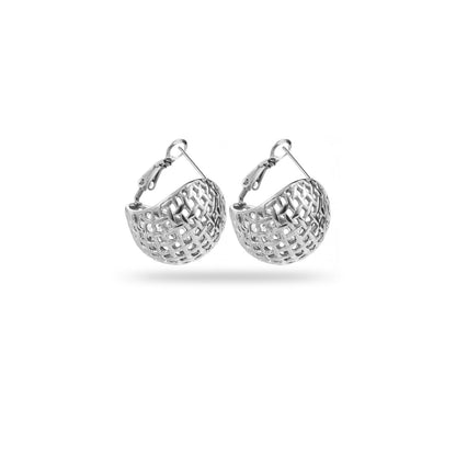 Boucles d'Oreilles en acier inoxydable - Créoles Bombées Effet Tressé argent