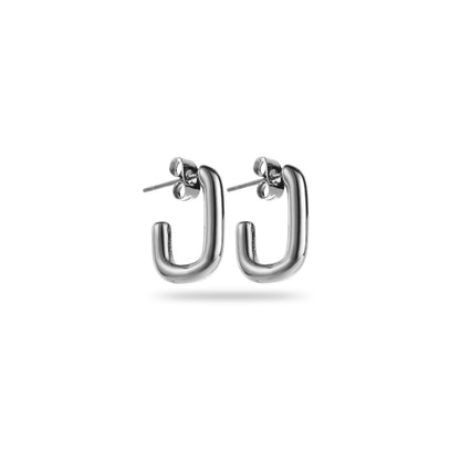 Boucles d'Oreilles en acier inoxydable - Mini Créoles Rectangulaires - argent
