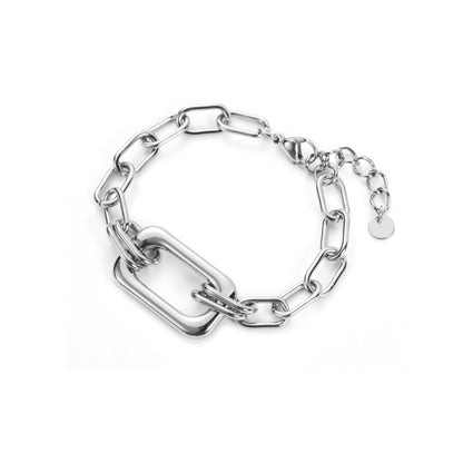 Bracelet ajustable en acier inoxydable - Maille Large & Pendentif Rectangle - argent