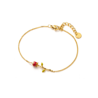 Bracelet ajustable en acier inoxydable - La Rose - or et couleur rouge et vert