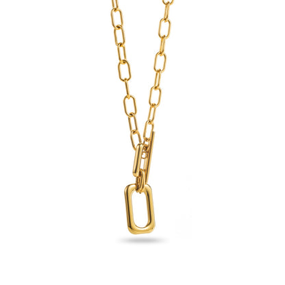 Collier ajustable en acier inoxydable - Maille Large & Pendentif Rectangle - or