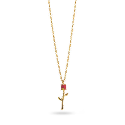 Collier ajustable en acier inoxydable - Pendentif La Rose - or et couleur rouge et vert