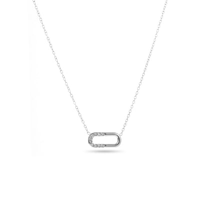 Collier ajustable en acier inoxydable - Pendentif Ovale à Strass - argent