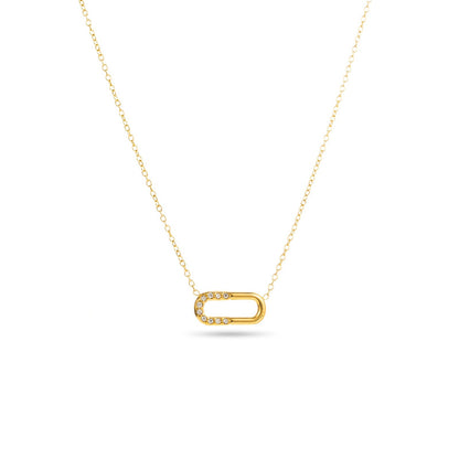 Collier ajustable en acier inoxydable - Pendentif Ovale à Strass - or