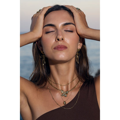 Collier ajustable en acier inoxydable - Pendentif Goutte - Pendentif ovale - or porté