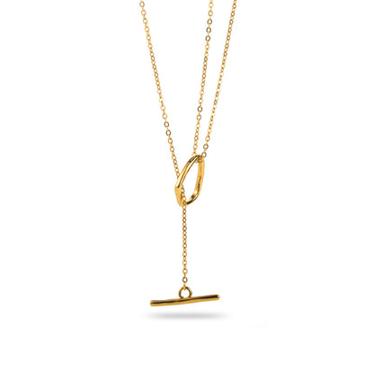 Collier ajustable en acier inoxydable - Sautoir Y - Maille Fine Fermoir Cabillot asymétrique - or